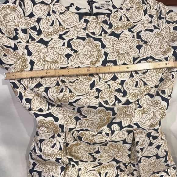 SUNO Pleated Embroidered Canvas Gold Stitching Floral Leaves A-line‎ Dress 4 6 - Picture 5 of 5